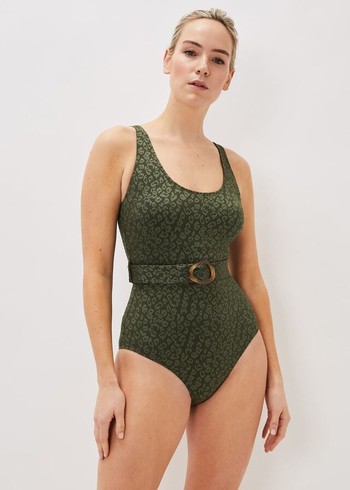 Phase Eight Lolicia Animal Texture Swimswuit Swimwear Khaki Australia | OZ2174586